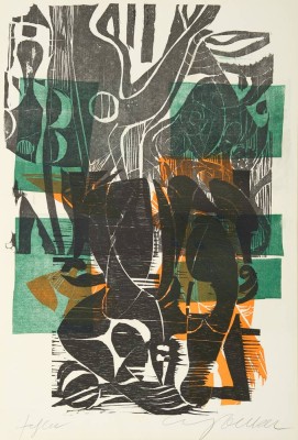 BECKER Curt Georg (1904-1972), Ohne Titel, Farbholzschnitt, signiert unten rechts: c.g. Becker, Darstellung: 30x44cm , Passepartout: 45x60cm