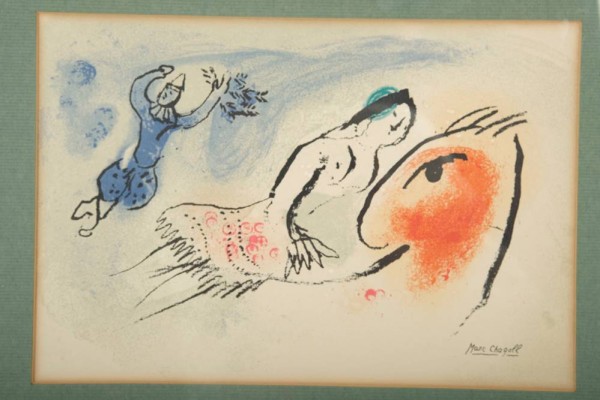 CHAGALL Marc (1887 in Peskowatik - 1985 in Frankreich), Glückwunschkarte für Aimé Maeght (Carte de Voeux pour Aimé Maeght), Farblithographie, unten rechts signiert, 19x28cm, R: 32x42cm