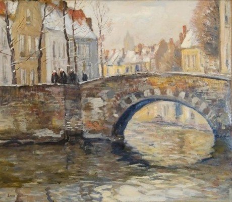SOEST, Louis van (1867 Poerworedjo (Java) - 1948 Den Haag), Brücke an einem Kanal in winterlicher Stadt, Öl auf Leinwand, 39x45cm, R:49x56cm.