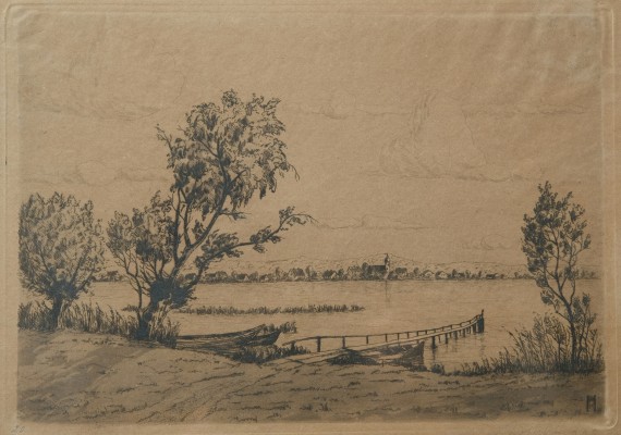 Haag, Robert (1886-1955) Blick von Mittelzell auf Allensbach, Radierung.