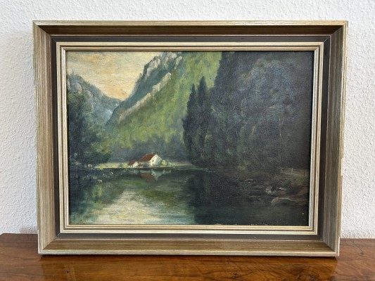 Schreibinger (20. Jahrhundert) Donautal, Öl auf Platte.