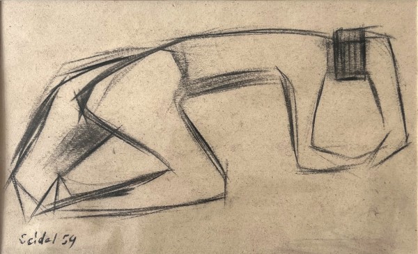 Seidel, Jochen (1924-1971) Skizze einer Person, 1959, Kohlezeichnung.