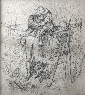 Trübner, Wilhelm (1851-1917) Verliebter Künstler, 1880, Bleistiftzeichnung.