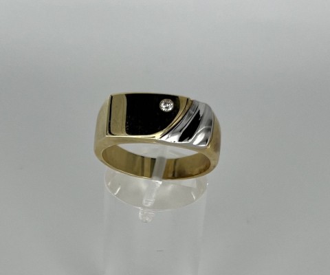 Herrenring, 585 Gelbgold/Weißgold, Diamant 0,04ct w/si, Größe 62.
