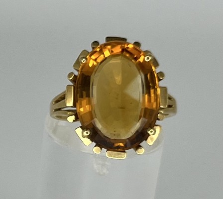 Citrin-Ring, 585 Gelbgold, Größe 57.