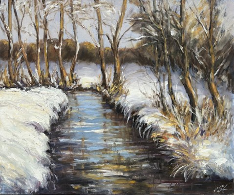 Steinhauser, Erwin (1939-2023) Flusslandschaft im Winter, Acryl auf Leinwand.