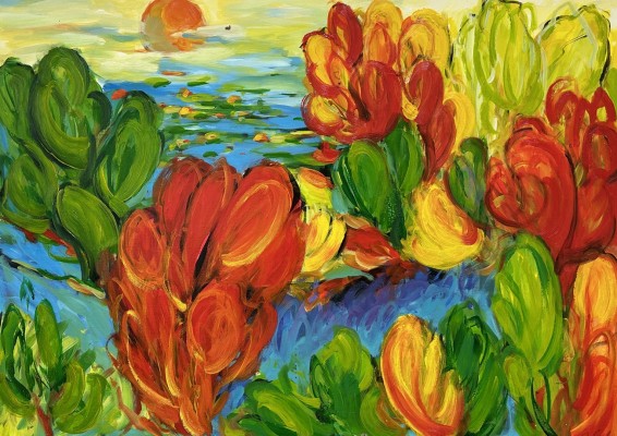 Steinhauser, Erwin (1939-2023) Abstrakte Landschaft, Acryl auf Leinwand.