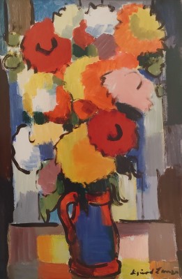 Lange, Sigurd (1904-2000) Blumenvase, Acryl auf Leinwand kartoniert.