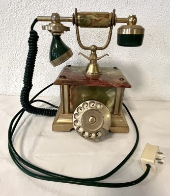 Telefon, Vintage Onyx Marmor Grün mit Wählscheibe. 750 Gelbgold vergoldet.