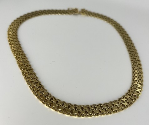 Collier mit beweglichen, breiten Gliedern, Gelbgold 585 (punziert).
