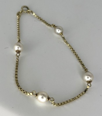 Armkette mit Perlen, Gelbgold 585 (punziert).