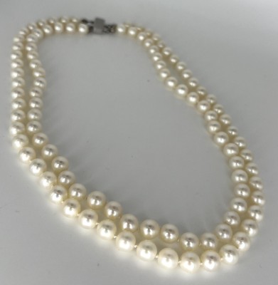 Vintage-Perlenkette, doppelreihig, Verschluss Sterling Silber (punziert).