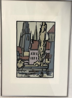 Hofmann, Erich (1924-2016) Das Konstanzer Münster, Farblinolschnitt.