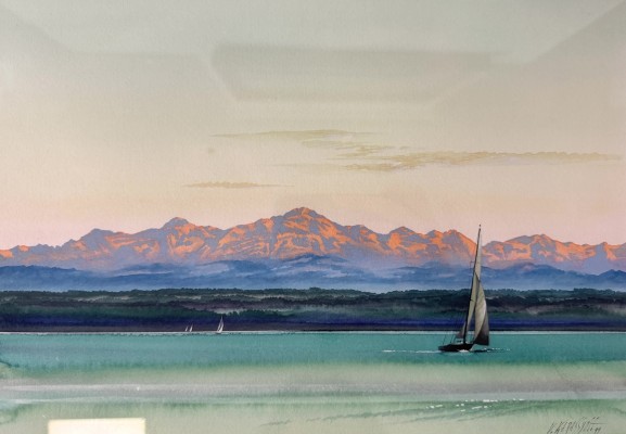 Karassioff, Valery (geboren 1939) Segelyacht auf dem Obersee, 1999, Aquarell.