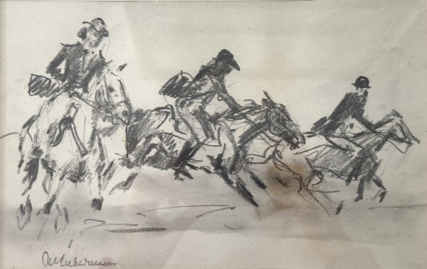 Liebermann, Max (1847-1935) Reitergesellschaft, Kohlezeichnung.