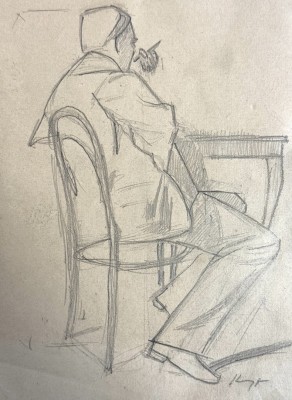 Slevogt, Max (1868-1932) Sitzender Herr, Zeichnung.