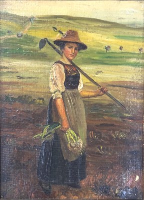 Anonym (19./20. Jahrhundert) Bäuerin in Tracht, Öl auf Leinwand.