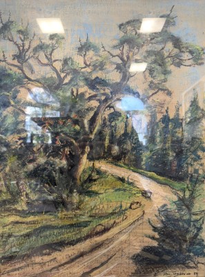 Tombrock, Hans (1895-1966) Waldweg, 1954, Mischtechnik auf Platte.