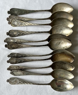 Kaffeelöffel, Silber 800, punziert, elf Stück.