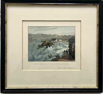 Rheinfall Schaffhausen, Aquatinta, altkoloriert, um 1840, Bleuler Schule, wohl von Johannes Ruff nach Zeichnung Egidius Federle,