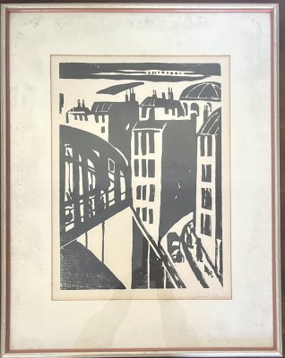 Anonym (20. Jahrhundert), Stadtansicht, 1958, Holzschnitt.