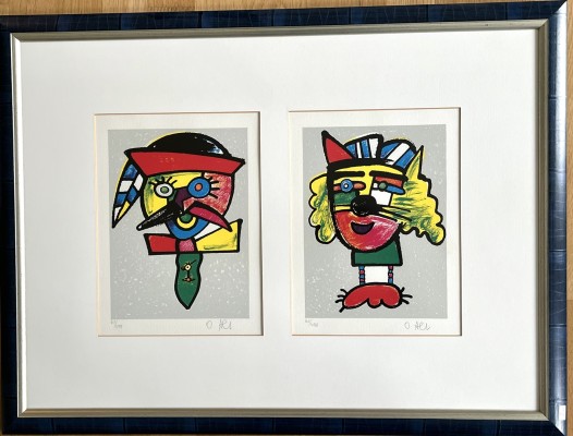 Alt, Otmar, (1940 geboren), zwei typische Alt-Köpfe, Farb-Serigraphien.