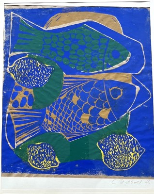 Reichhold, C. (20.Jahrhundert) Fische zum Abendessen, 1964, Linolschnitt.