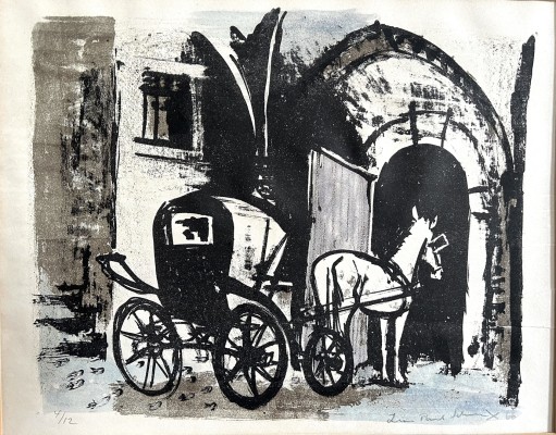Schmitz, Jean Paul (1899-1970) Esel mit Wagen, 1966, Lithographie.