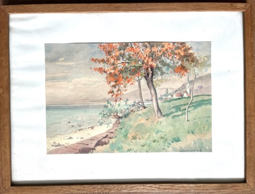 Mollweide, Werner (1889-1978) Blick auf Sipplingen, Aquarell. Links ist der Überlinger See zu sehen.