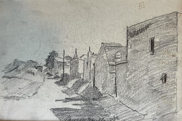 Anonym (19./20. Jahrhundert) Häuserfassade, Kohle-Zeichnung.