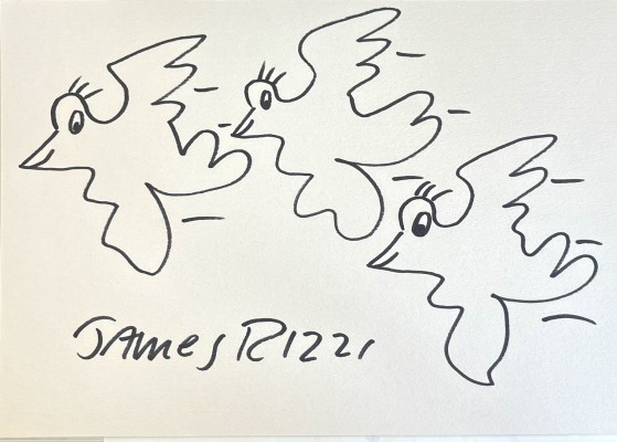 Rizzi, James (1950-2011), Rizzi Birds, Filzstiftzeichnung. Drei der bekannten, von Rizzi gezeichneten Vögel.