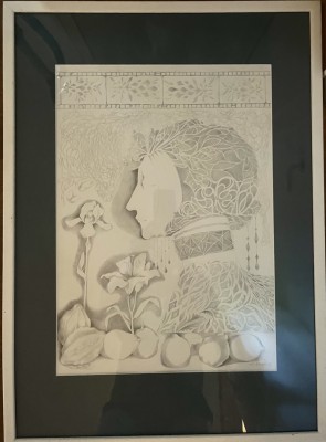 Rückert, Erich Andreas (1920-2016) Die Frau die mit den Blumen sprechen kann, 1991, Bleistiftzeichnung,