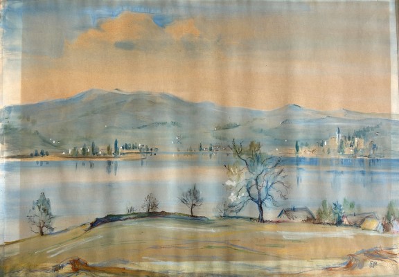 Amiet, Cuno (1868-1961) Seeblick, 1948, Mischtechnik.