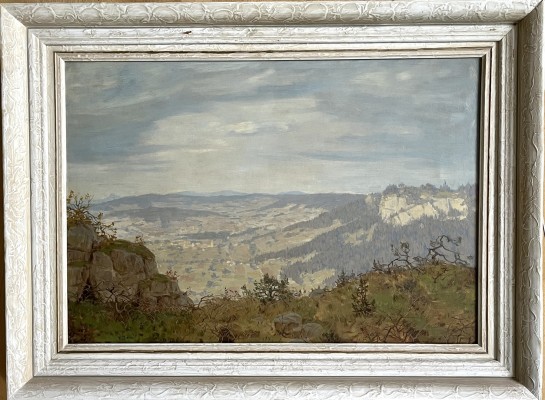 Dieter, Hans (1881-1968), Fernsicht auf Säntis, Öl auf Platte.
