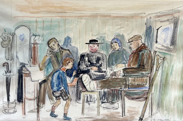 Gimmi, Wilhelm (1886-1965) Wartezimmer, Mischtechnik.