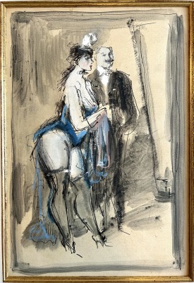 Guys, Constantin (1802/05-1892) Bordellszene, Tusche-Aquarell-Farbkreide.