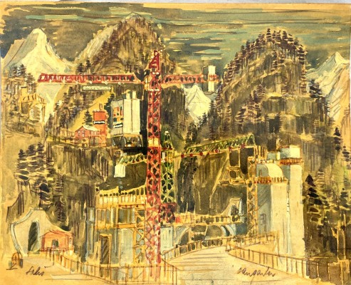 Hangarter, Walter (1929-1995) Blick in die Schyn Schlucht, Mischtechnik auf Malkarton. Oberfläche mit Fix Lack, wodurch eine schön-glänzende Wirkung entsteht.