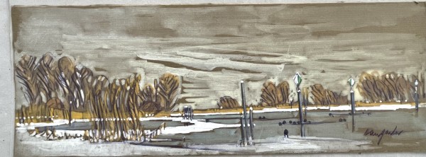 Hangarter, Walter (1929-1995) Blick auf den Seerhein bei stürmischem Wetter, Mischtechnik auf Malkarton.