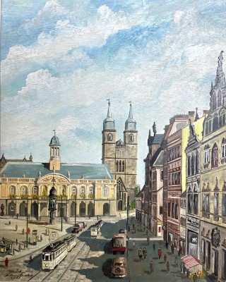 Ulrich (20. Jahrhundert) Stadtansicht, 1961, Öl auf Platte.