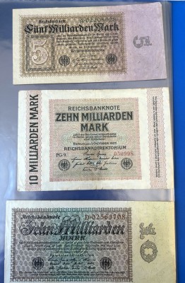 Konvolut an Geldscheinen, 1908-1923.