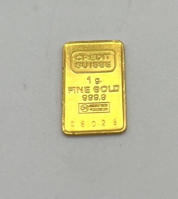 Feingold Plättchen, 999,9 GG, Credit Suisse. Nummer 46028.