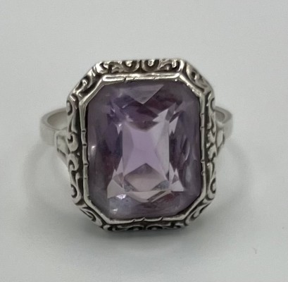 Silberring mit Amethyst, 835er Silber, Größe 55.