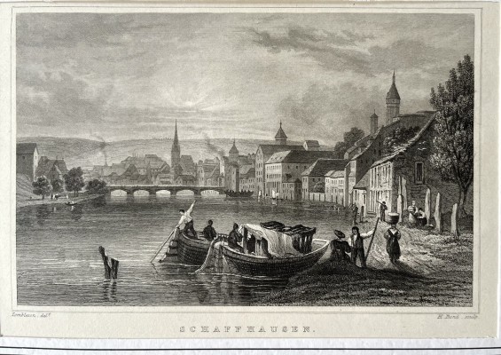 Schaffhausen, zwei Stahlstiche, Mitte 19. Jahrhundert.