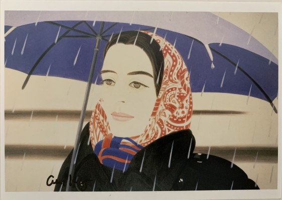 Katz, Alex (geboren 1927) Blue Umbrella, Künstlerpostkarte. Handsignierte Postkarte mit Künstler Widmung, nach dem Gemälde von 1972. Herausgeber: Gebrüder König Köln 2002.