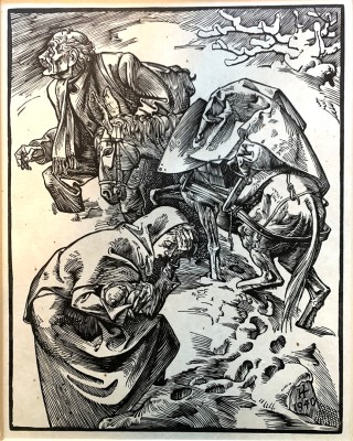 Lochmann, Hans (1912-1953) Konvolut von zehn Holzschnitten, 20. Jahrhundert. Die zehn Holzschnitte sind exemplarisch für Hans Lochmanns Stil und seine Themen. Sie gehören zur grafischen Nachkriegskunst in Deutschland und sind künstlerisch wie historisch von hoher Bedeutung.