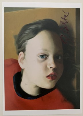Richter, Gerhard (geboren 1932) Betty, Künstlerpostkarte. Handsignierte Postkarte mit Künstler Widmung, nach dem Gemälde von 1977.