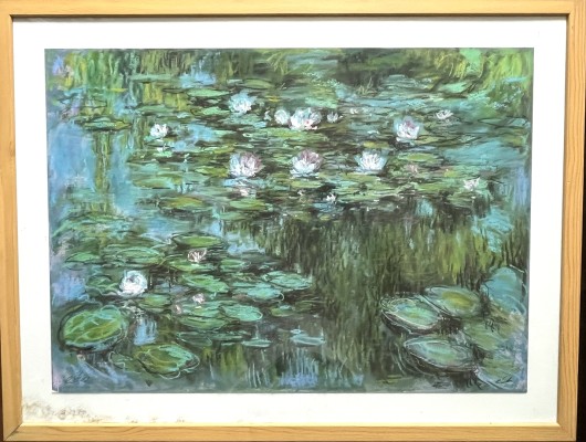 Steinhauser, Erwin (1939-2023) Seerosenteich, 1999, Mischtechnik/Pastell auf Papier, aufgeklebt auf Platte.