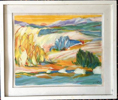 Steinhauser, Erwin (1939-2023) expressionistische Landschaft, Acryl auf Papier.