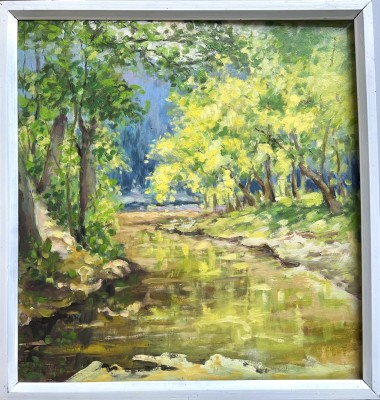 Steinhauser, Erwin (1939-2023) Frühlingsstimmung am Bach, Öl auf Malkarton.