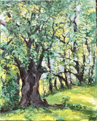 Steinhauser, Erwin (1939-2023) Baum im Wald, Öl auf Leinwand.